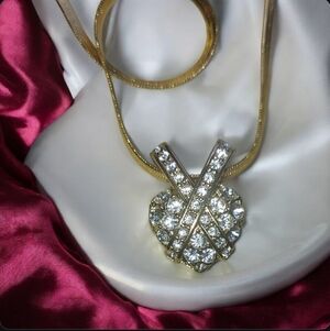 Nolan Miller Elegant Goldtone Crystal Heart Pendant Necklace